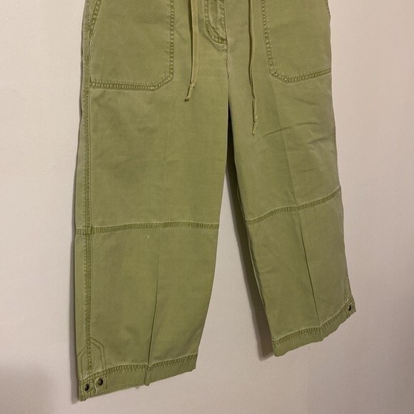 Vintage Y2K Drawstring Cropped Capri Painter Pants Green Chambray Women's M - Picture 3 of 12